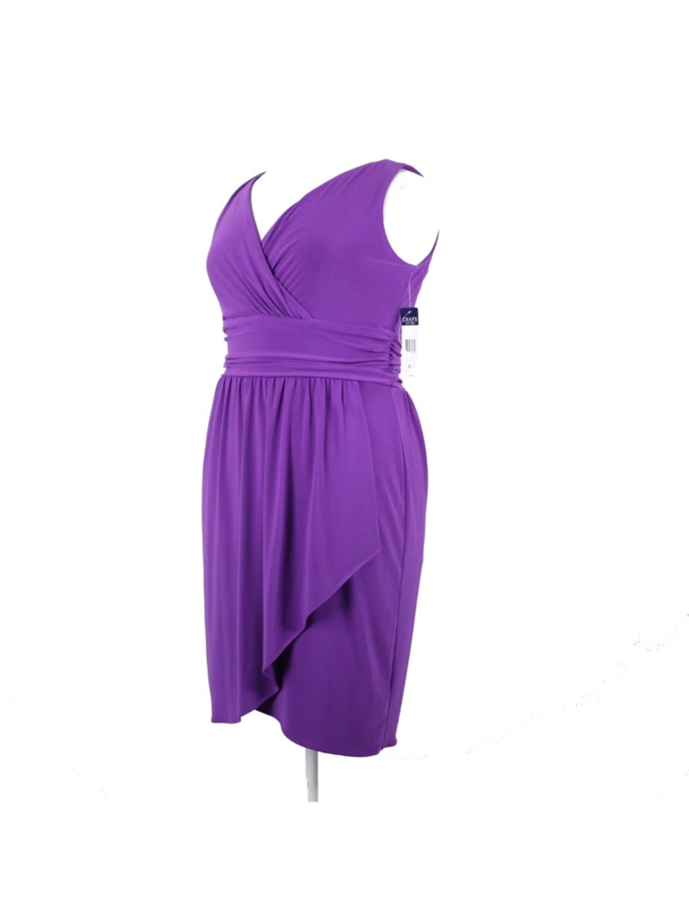 Chaps Purple Sleeveless Faux-Wrap Midi Dress